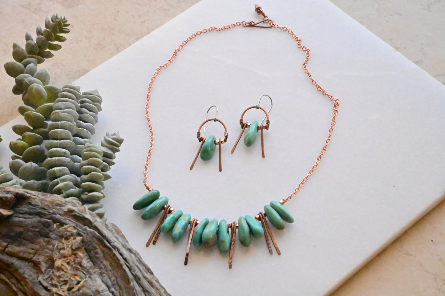 Turquoise + Copper Necklace and Earrings