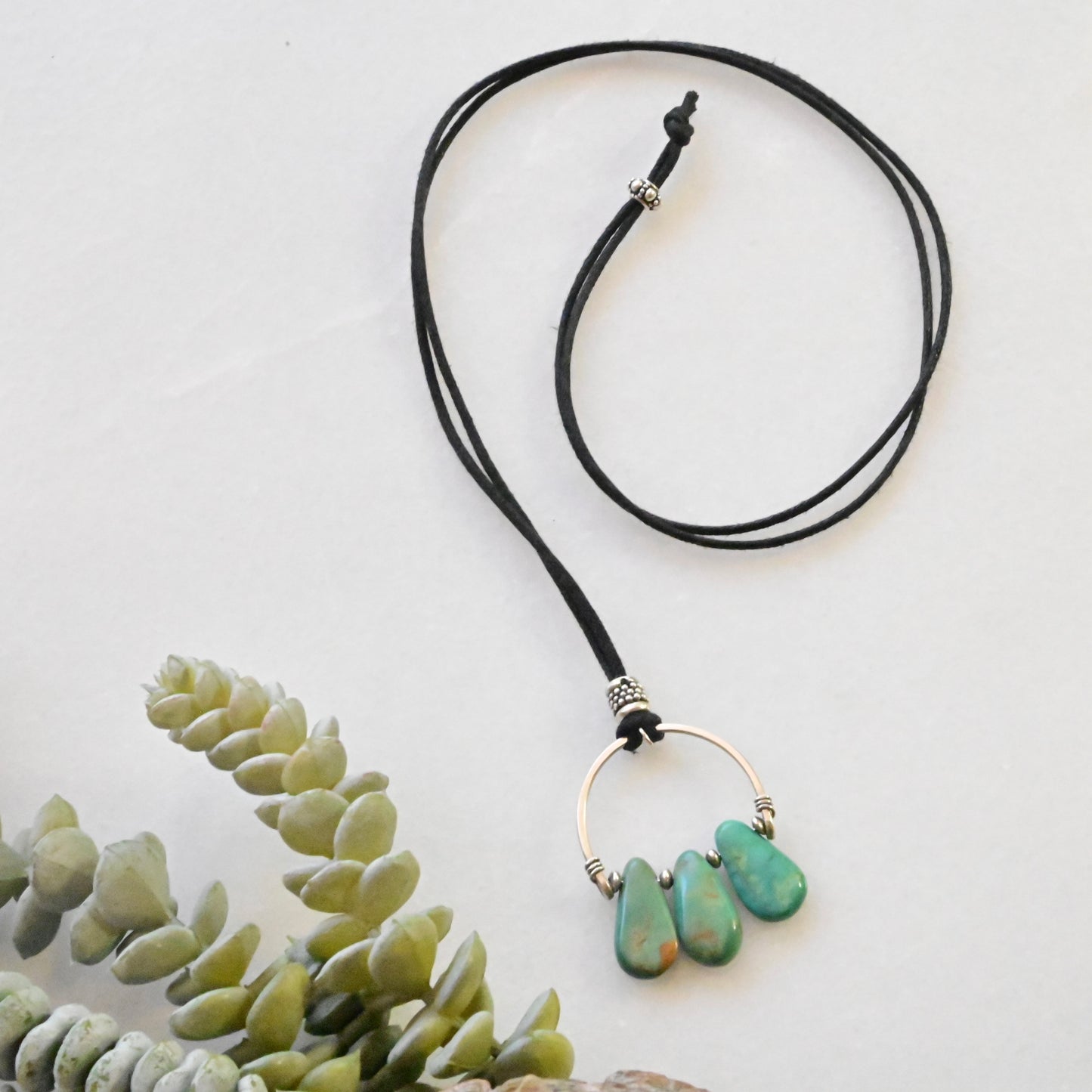 Hammered Hopps: Turquoise + Silver Necklace