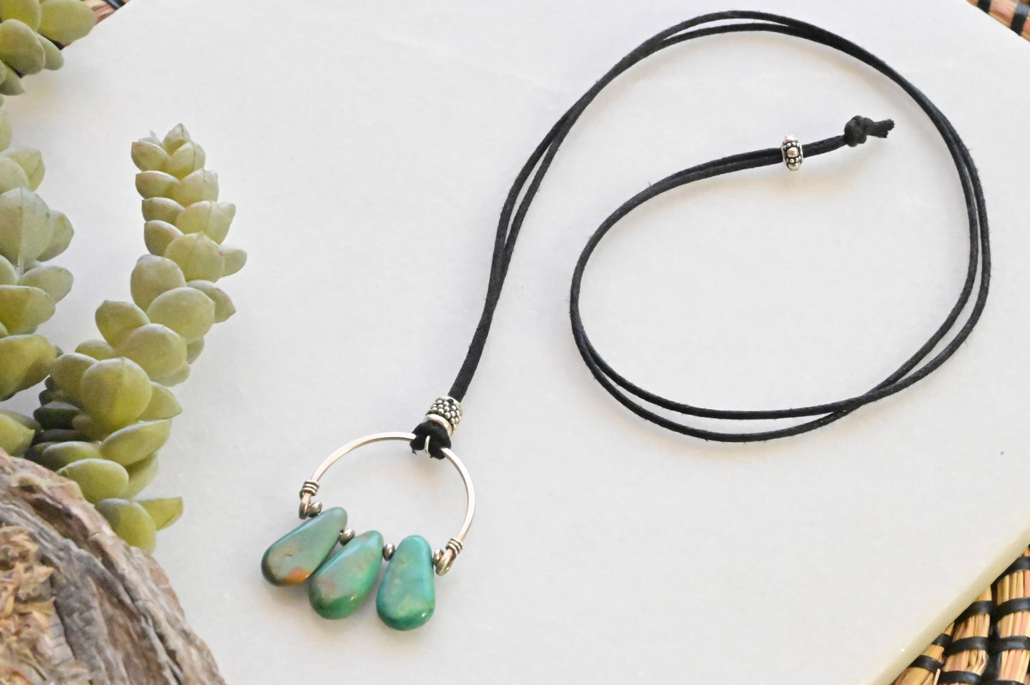 Hammered Hopps: Turquoise + Silver Necklace