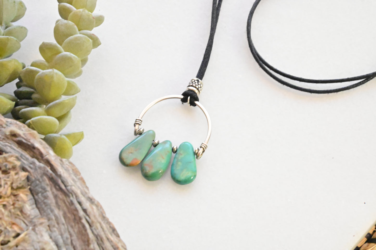Hammered Hopps: Turquoise + Silver Necklace