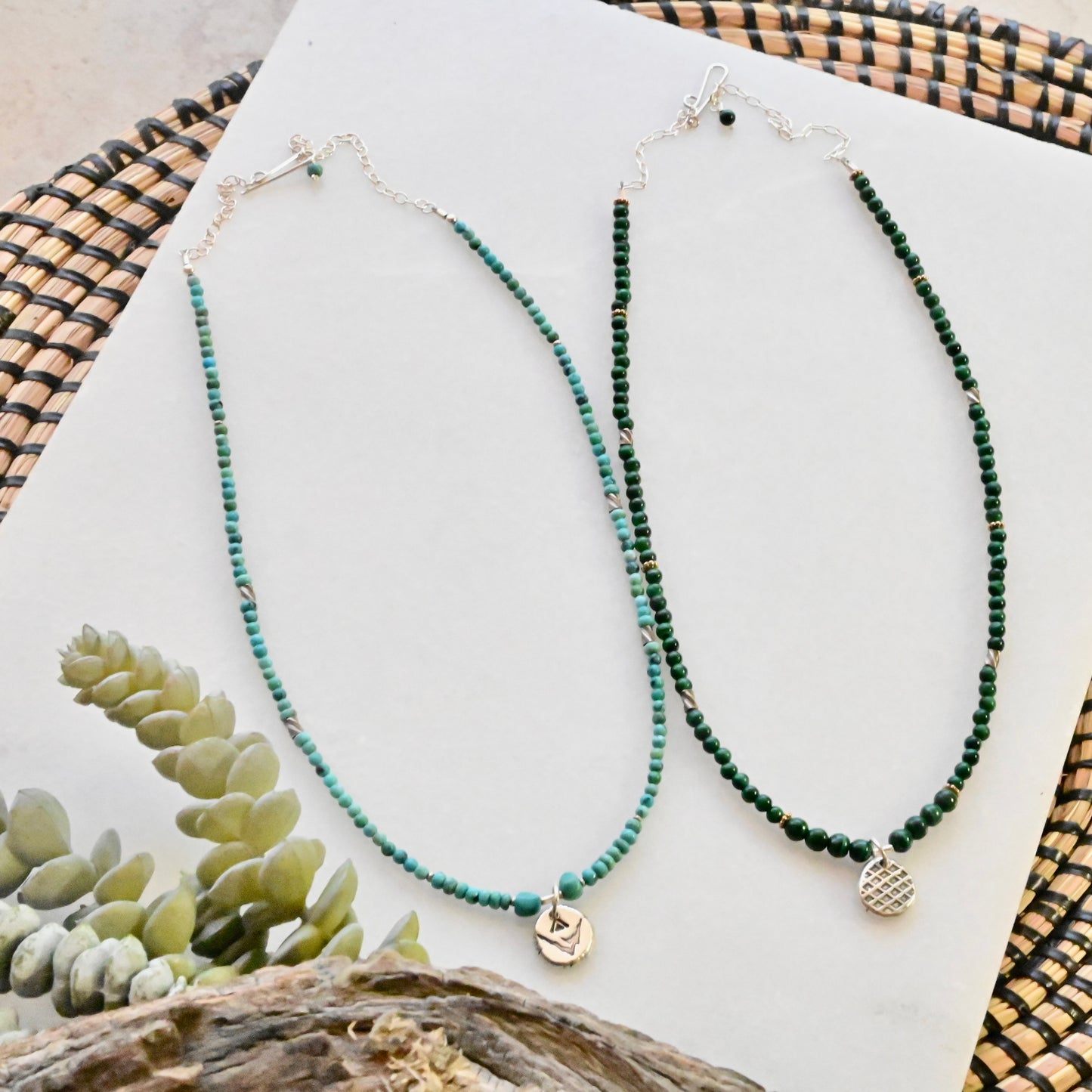 Silver Elements: Malachite or Turquoise Necklaces