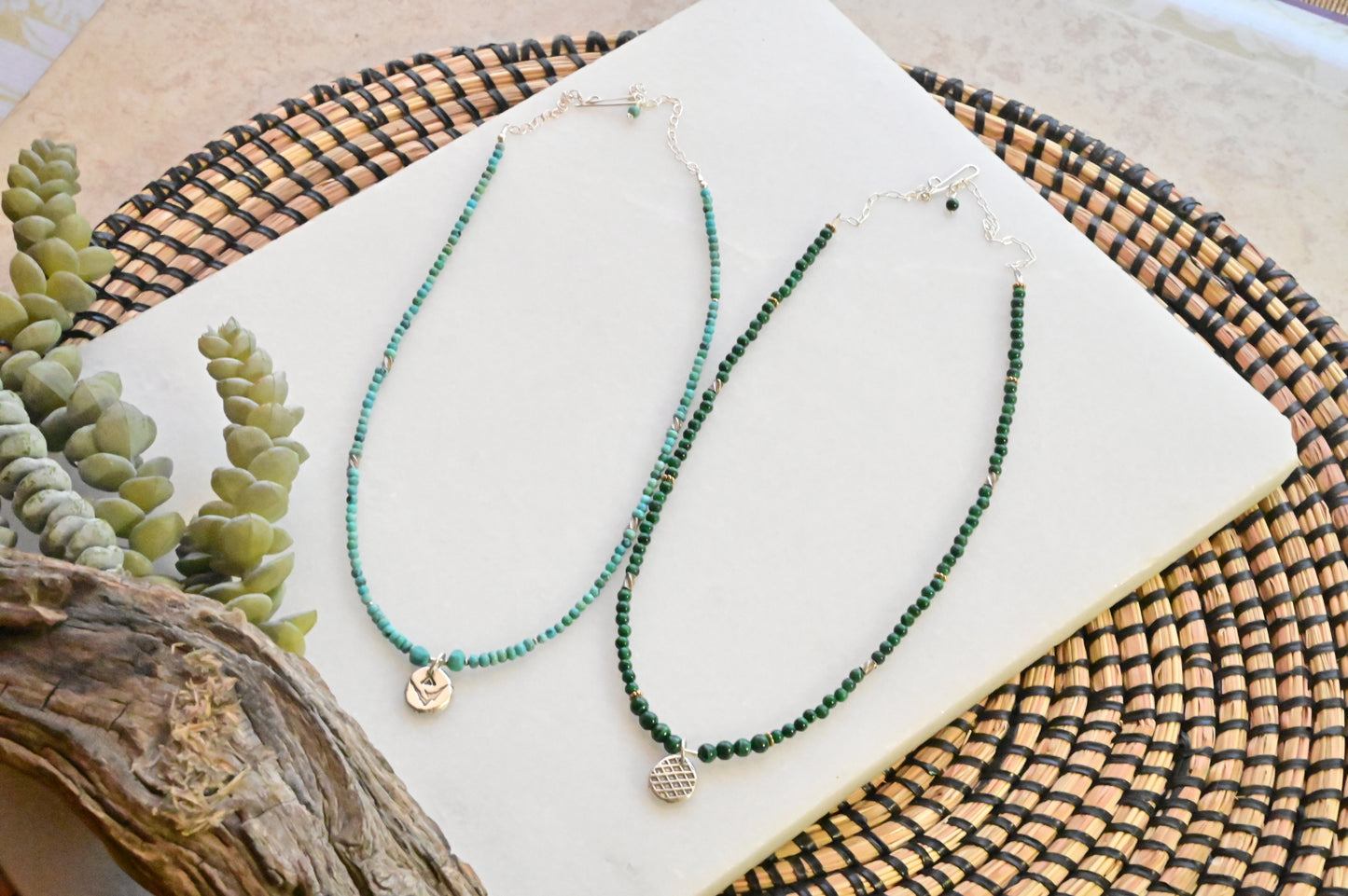 Silver Elements: Malachite or Turquoise Necklaces