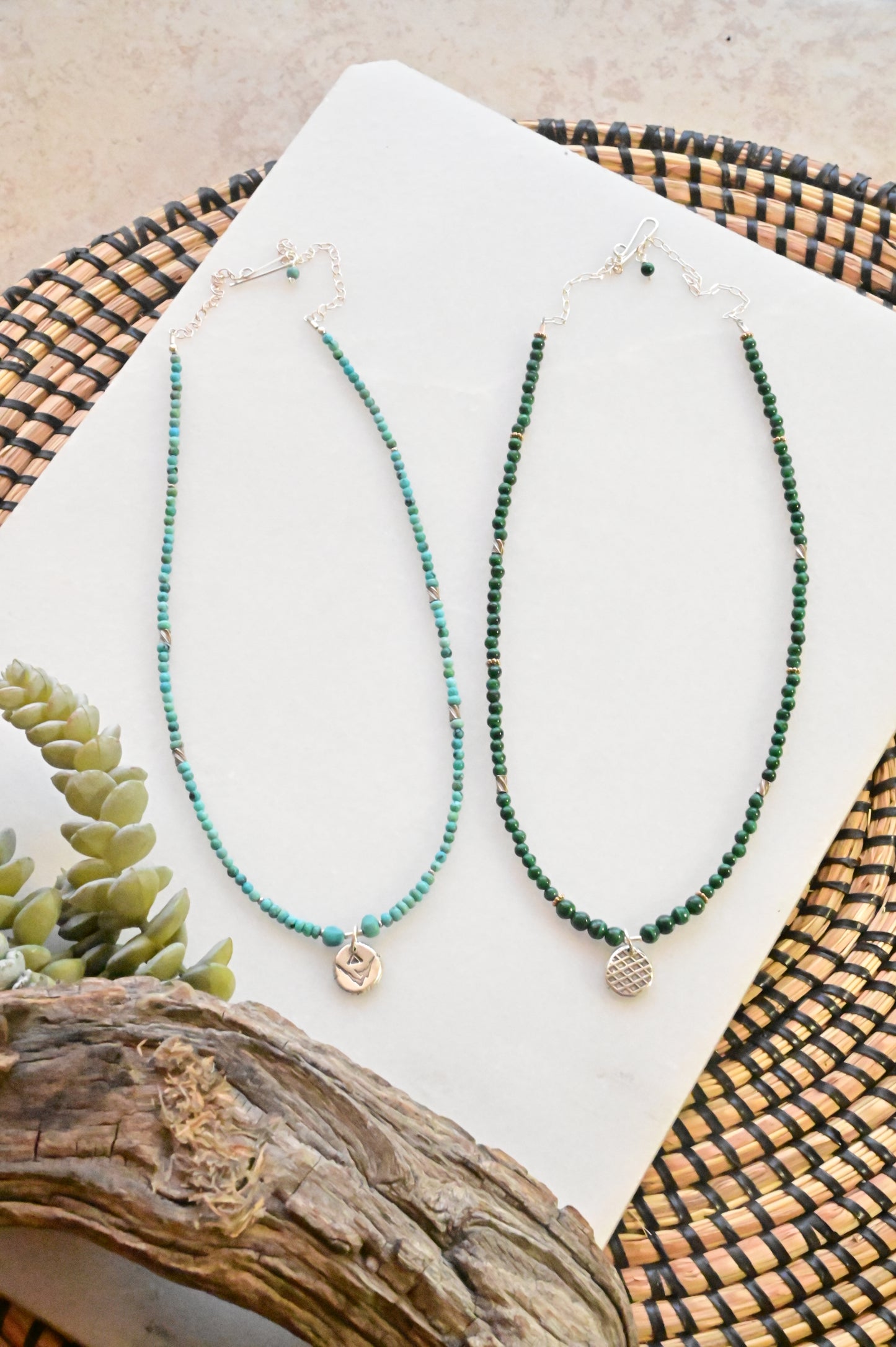 Silver Elements: Malachite or Turquoise Necklaces
