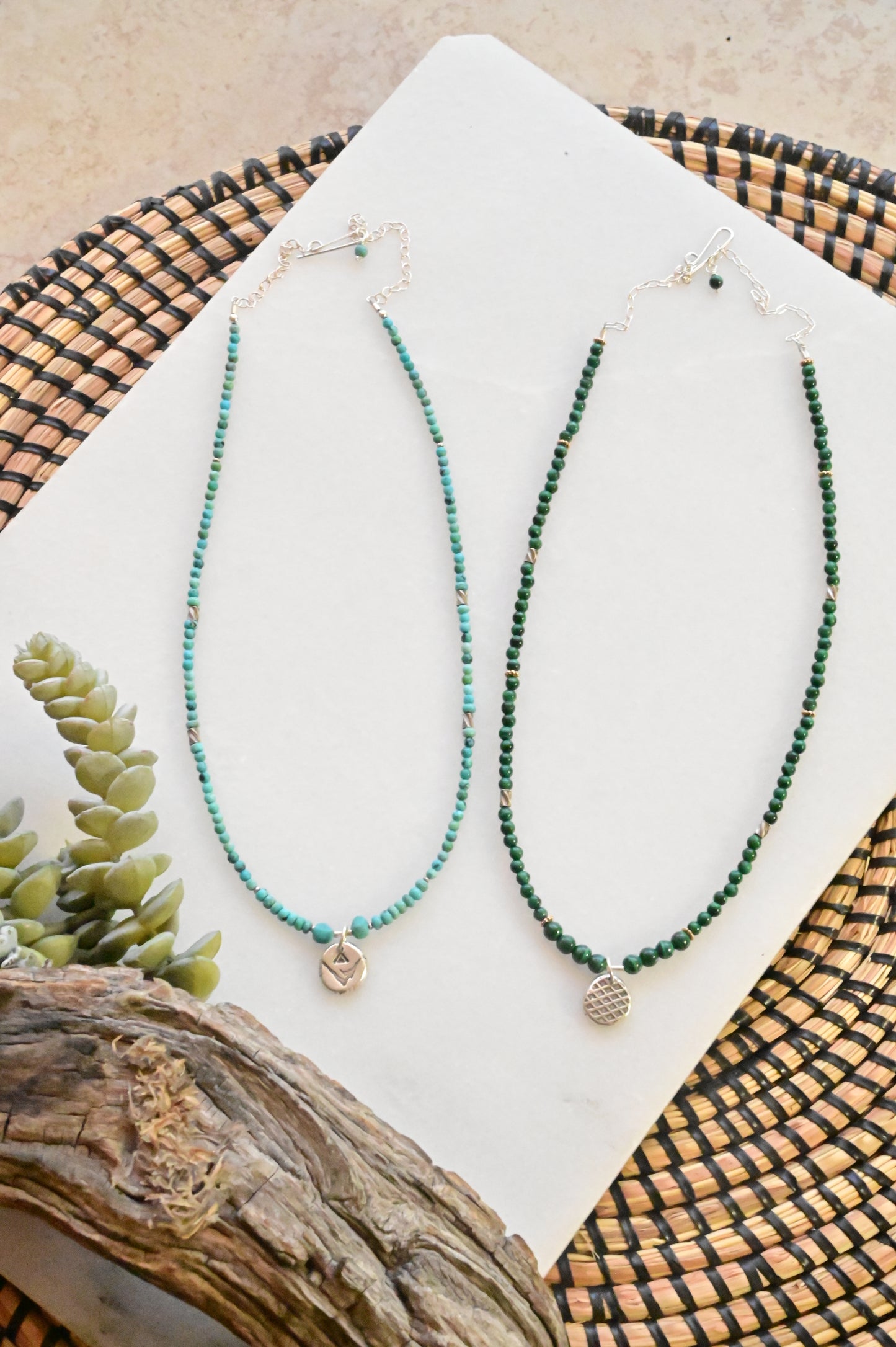 Silver Elements: Malachite or Turquoise Necklaces