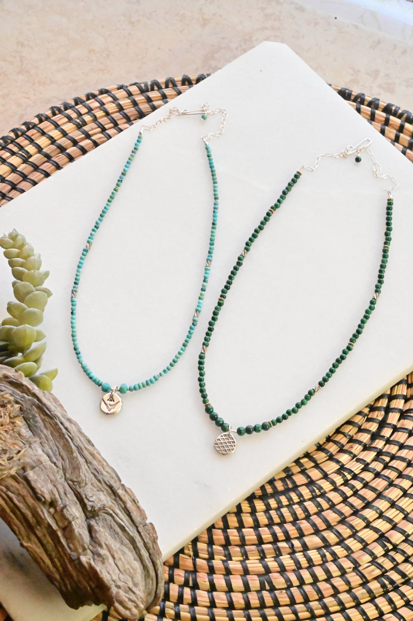 Silver Elements: Malachite or Turquoise Necklaces
