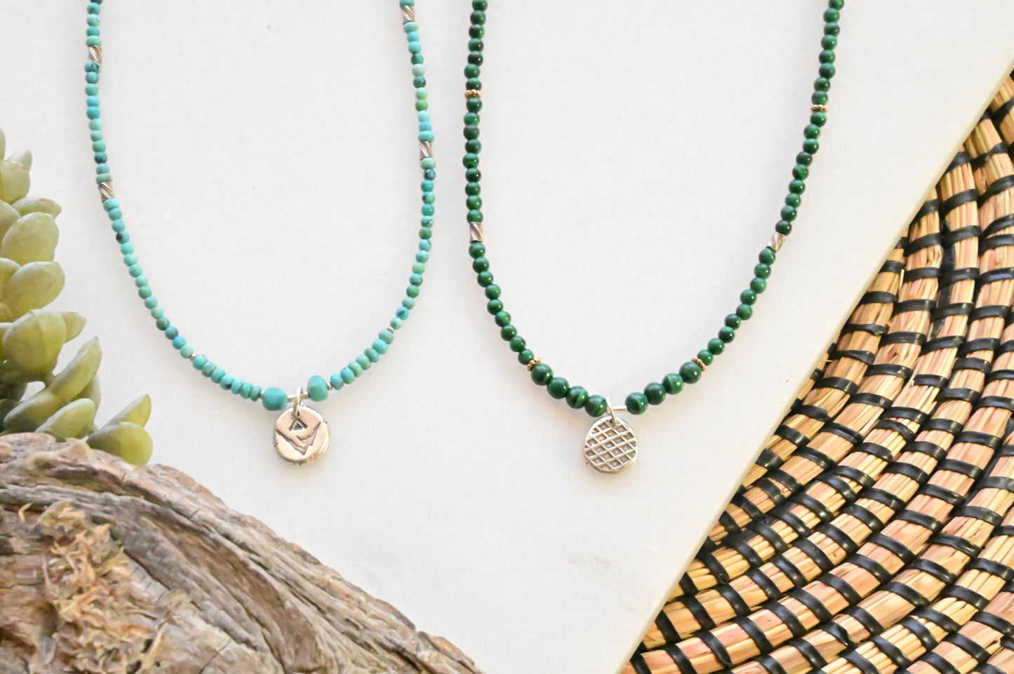 Silver Elements: Malachite or Turquoise Necklaces