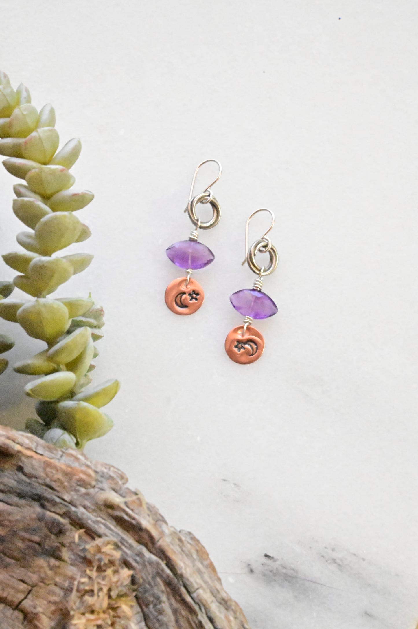 Copper Creations: Amethyst + Silver Earrings