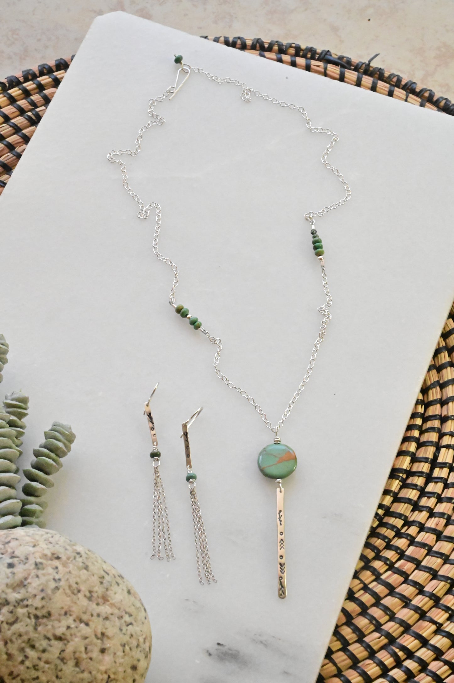 Sticks & Stones: Turquoise + Silver Earrings & Necklace