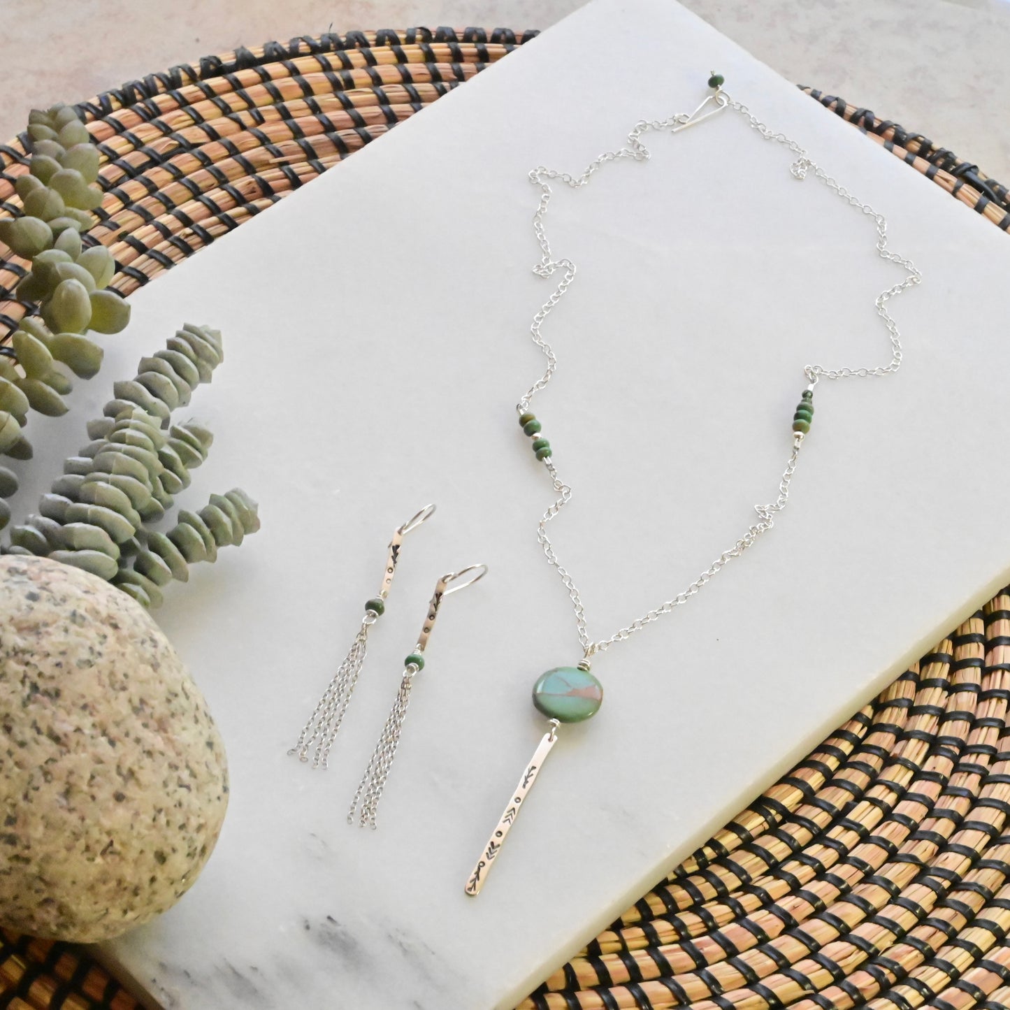 Sticks & Stones: Turquoise + Silver Earrings & Necklace