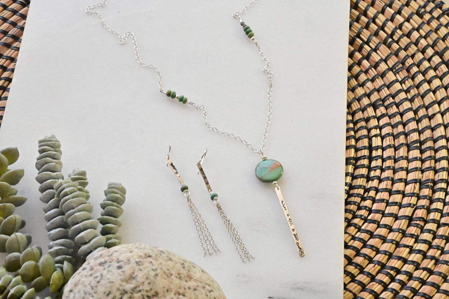 Sticks & Stones: Turquoise + Silver Earrings & Necklace