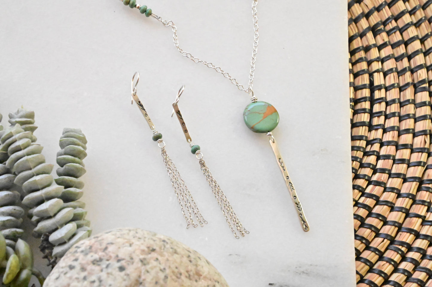 Sticks & Stones: Turquoise + Silver Earrings & Necklace