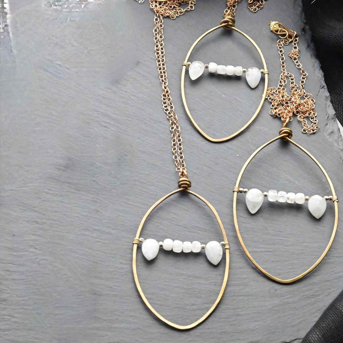 Hammered Hoops: Moonstone + Brass Necklace