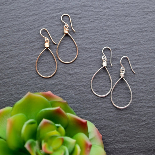 Hammered Hoops: Gold or Silver Teardrop Hoop Earrings