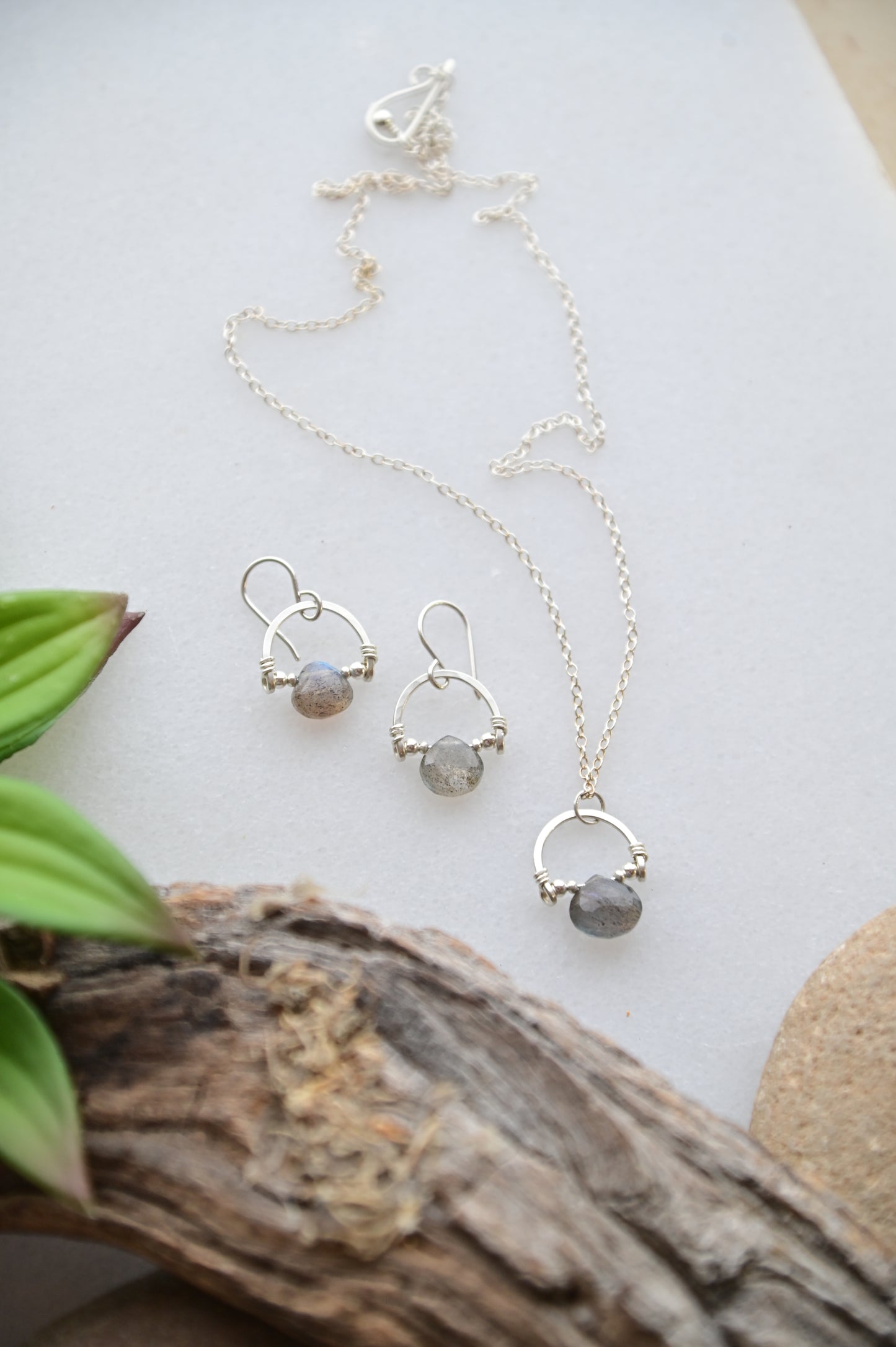 Hammered Hoops: Labradorite Necklace + Earrings