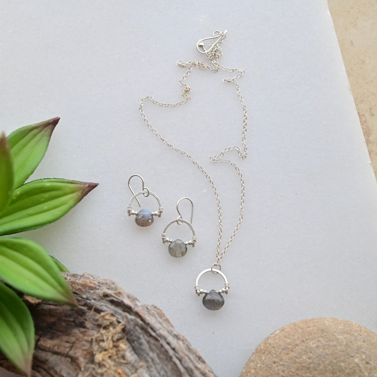 Hammered Hoops: Labradorite Necklace + Earrings