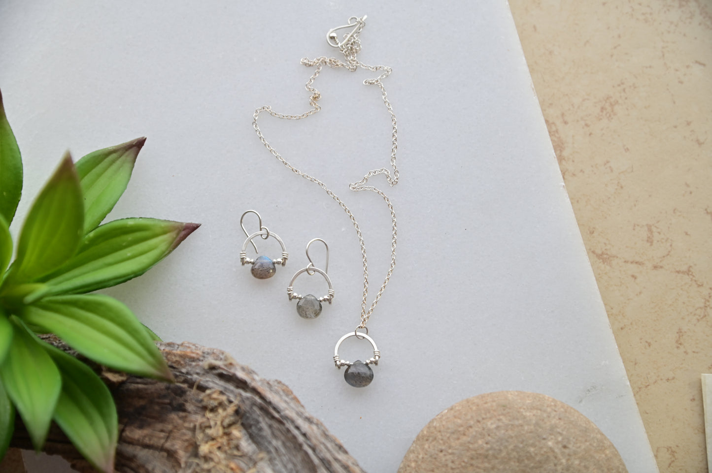 Hammered Hoops: Labradorite Necklace + Earrings
