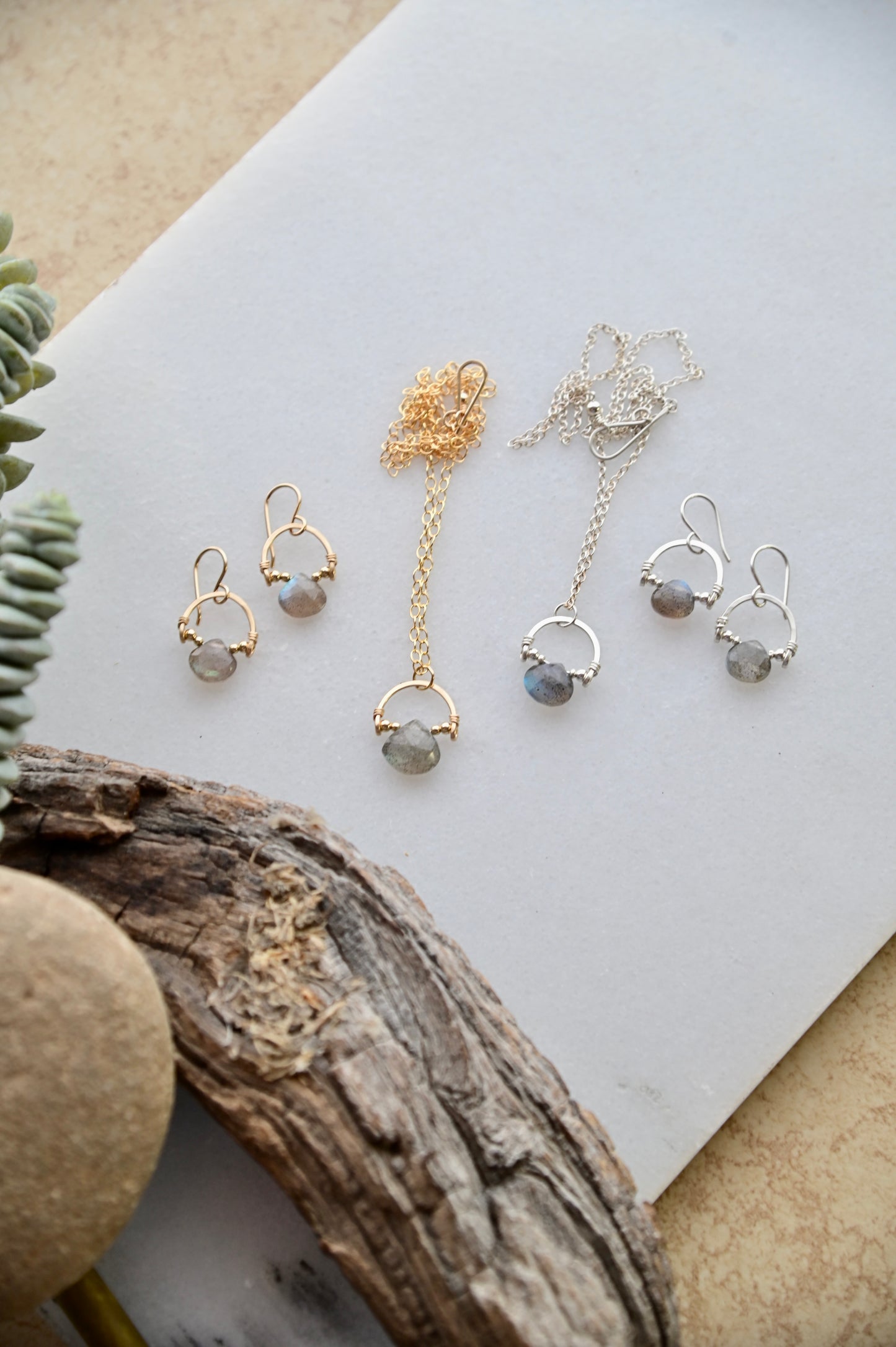 Hammered Hoops: Labradorite Necklace + Earrings