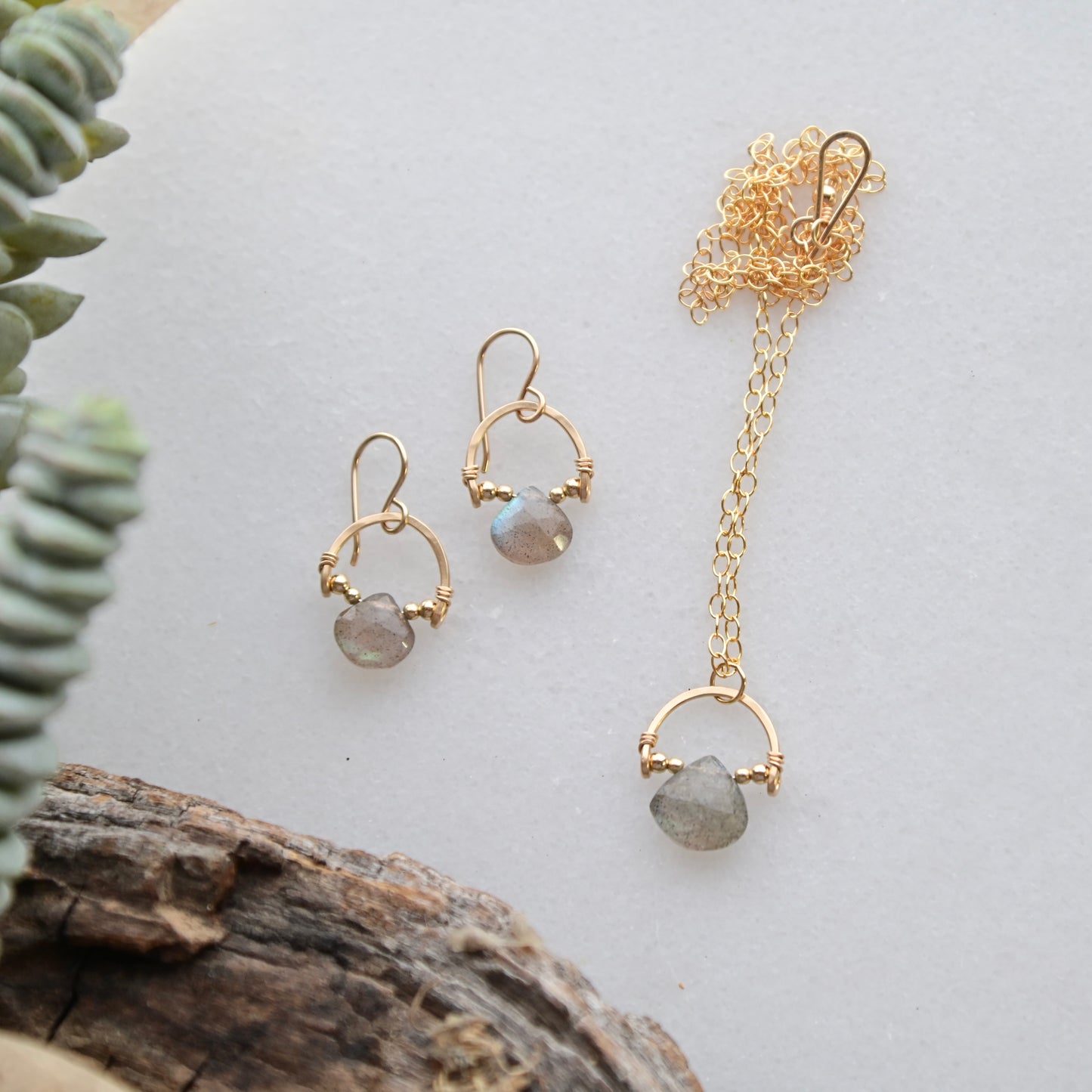 Hammered Hoops: Labradorite Necklace + Earrings