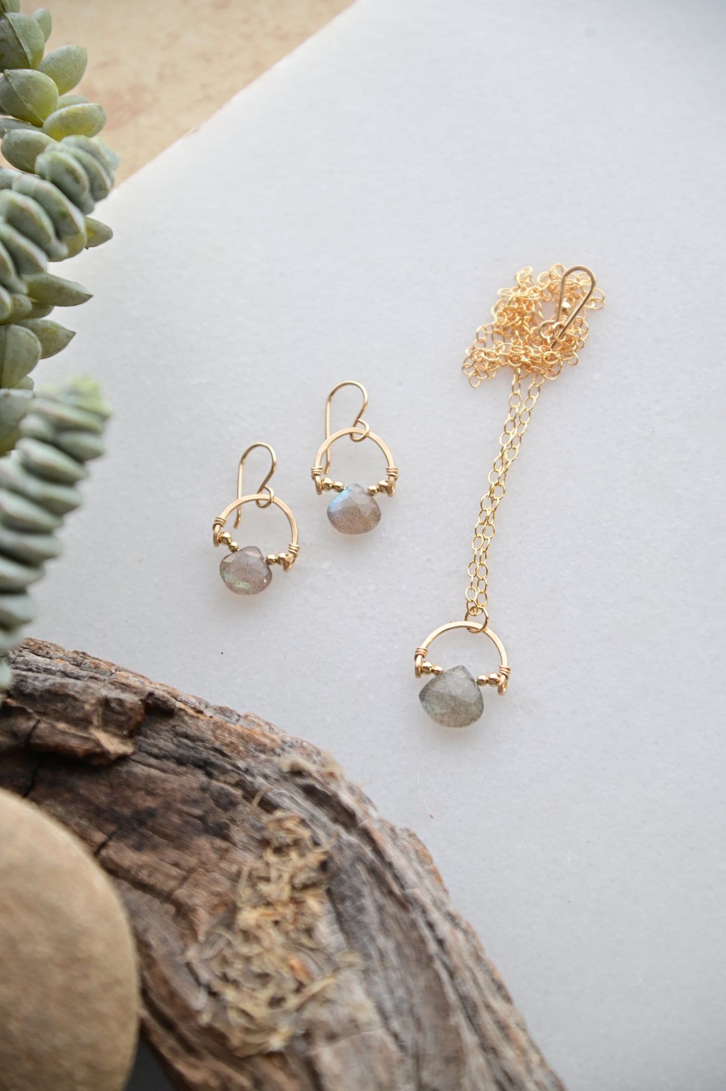 Hammered Hoops: Labradorite Necklace + Earrings