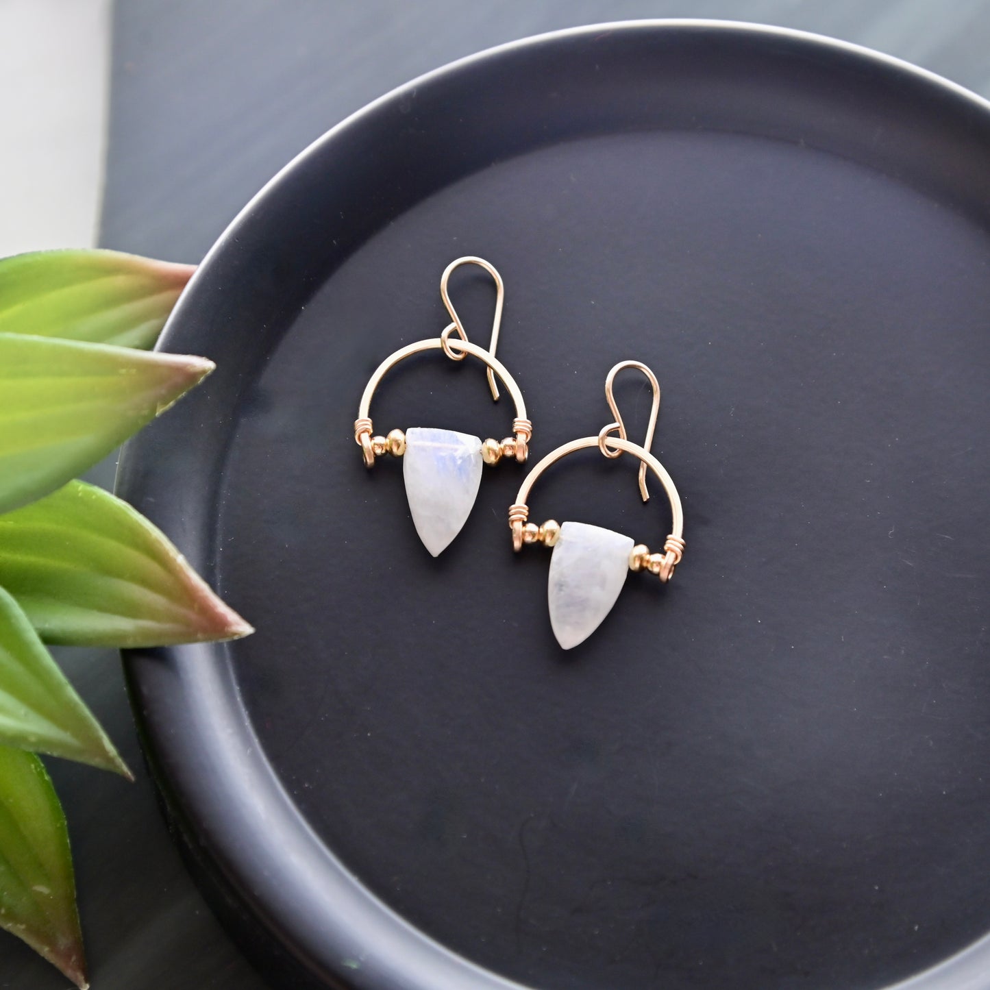 Hammered Hoops: Moonstone + Gold Necklace & Earrings