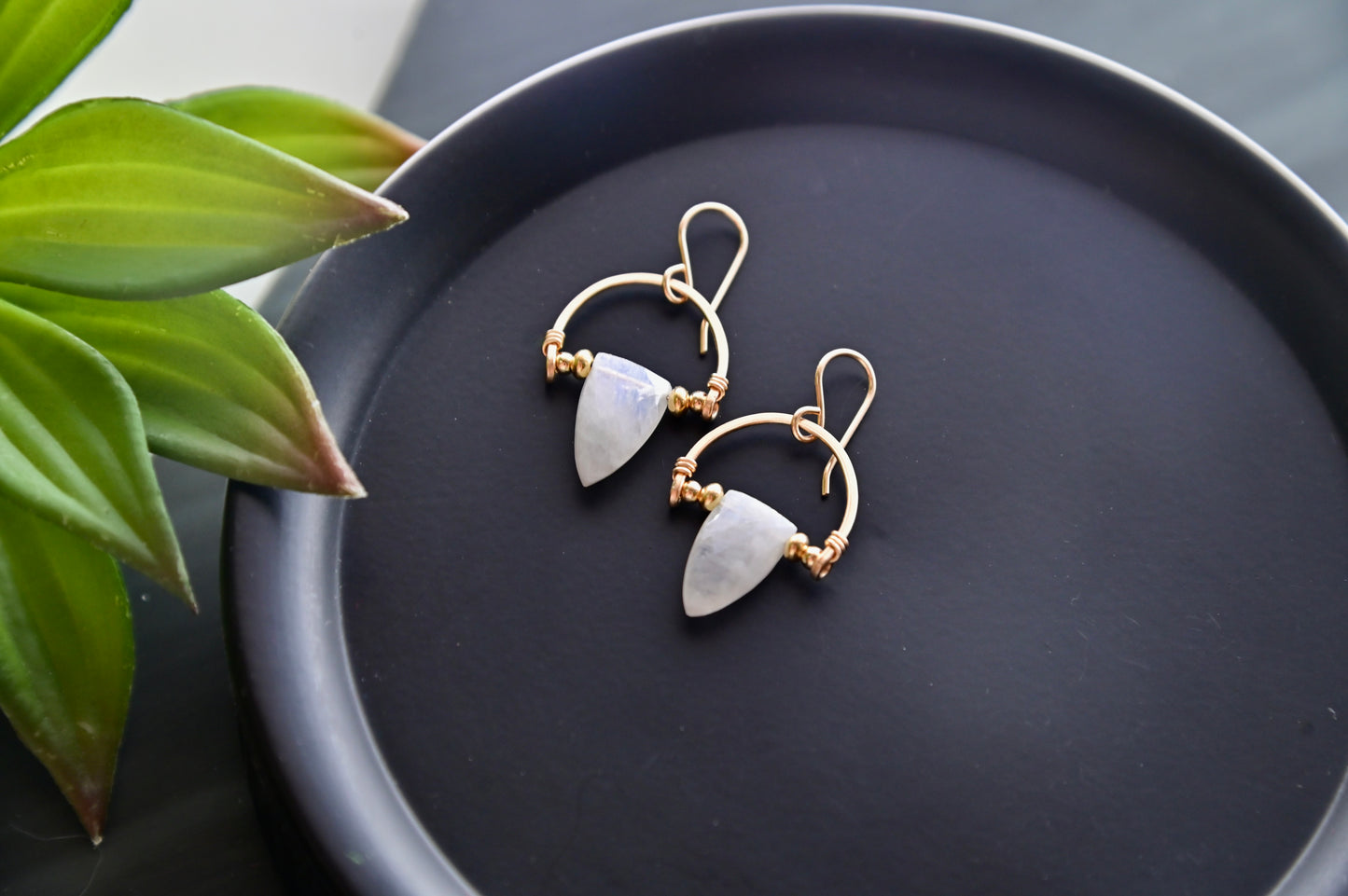 Hammered Hoops: Moonstone + Gold Necklace & Earrings