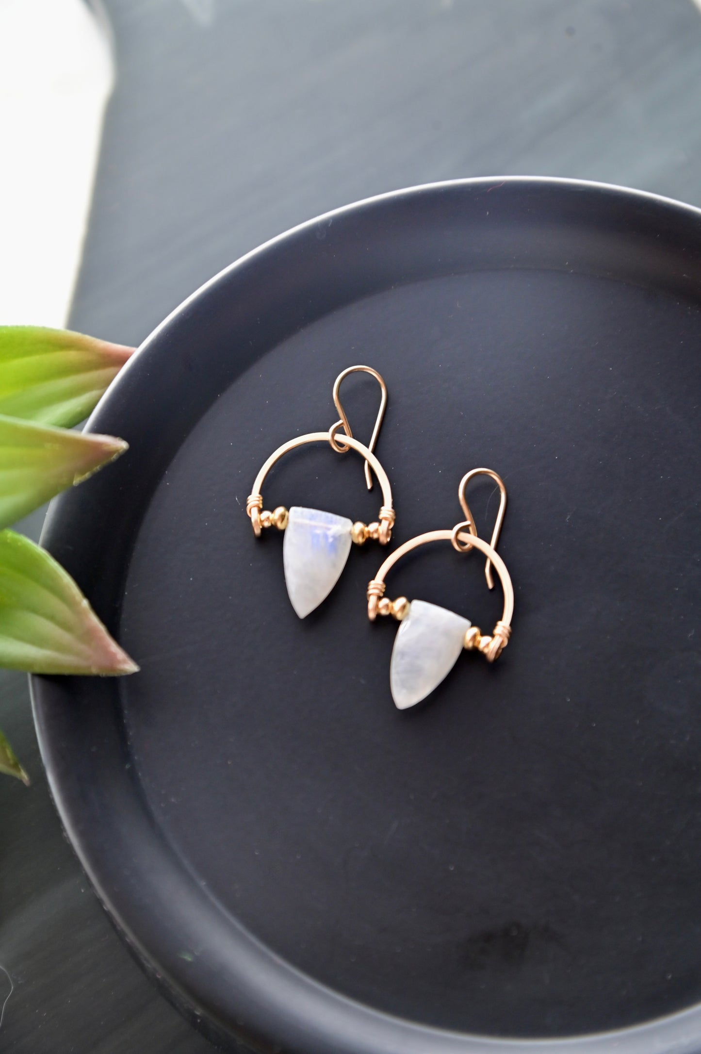 Hammered Hoops: Moonstone + Gold Necklace & Earrings