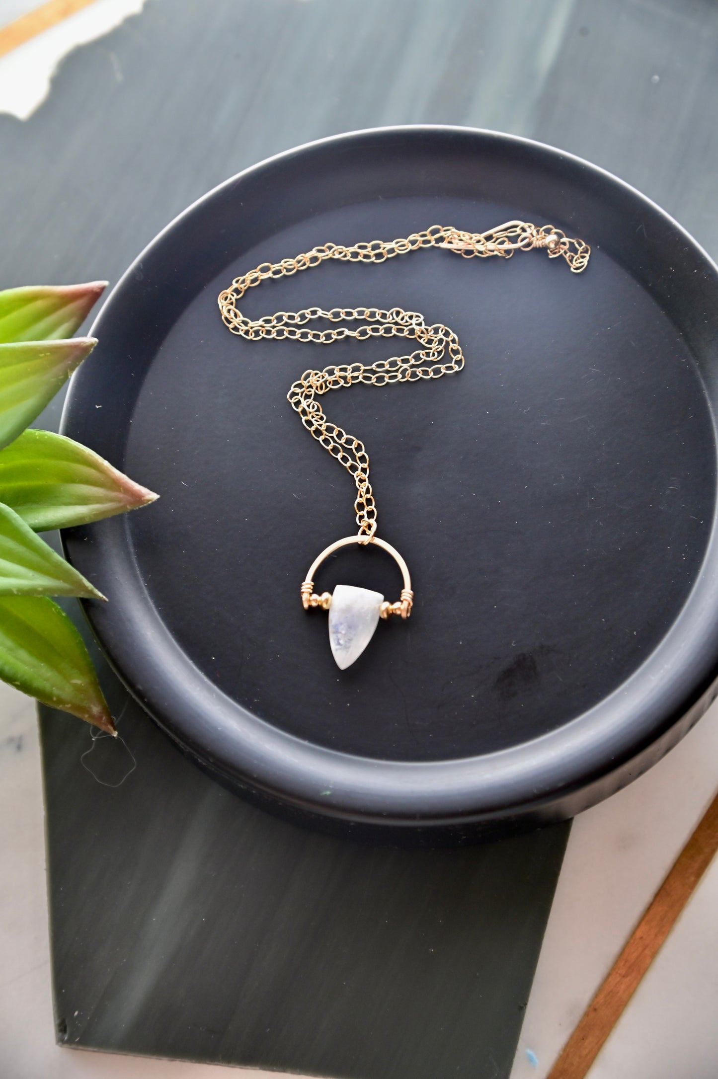 Hammered Hoops: Moonstone + Gold Necklace & Earrings