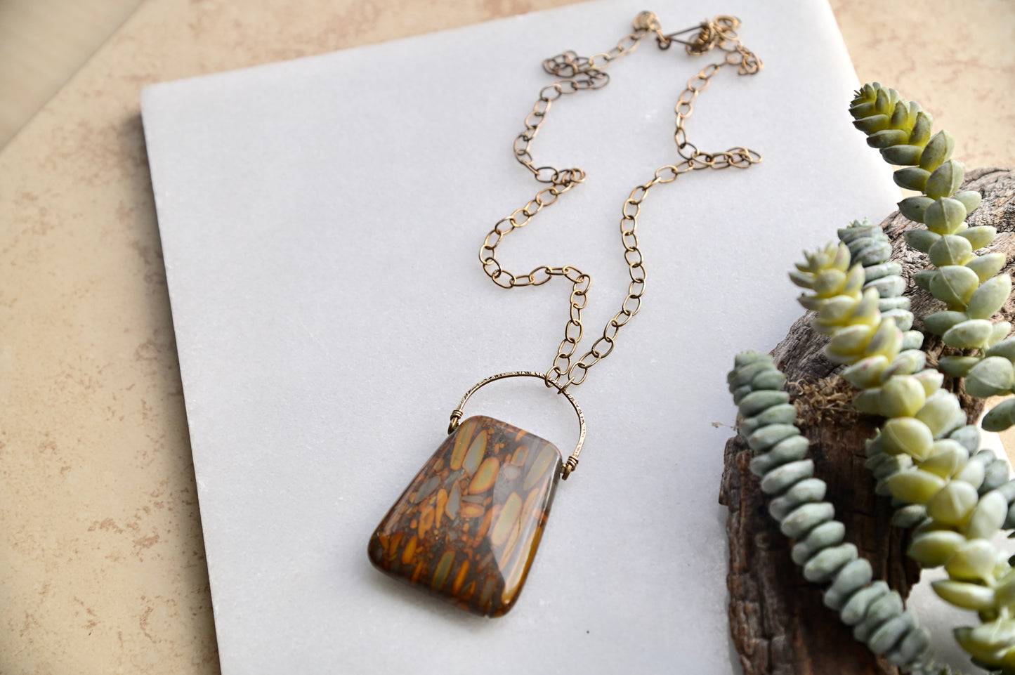 Hammered Hoops: Boulder Opal + Brass Necklace