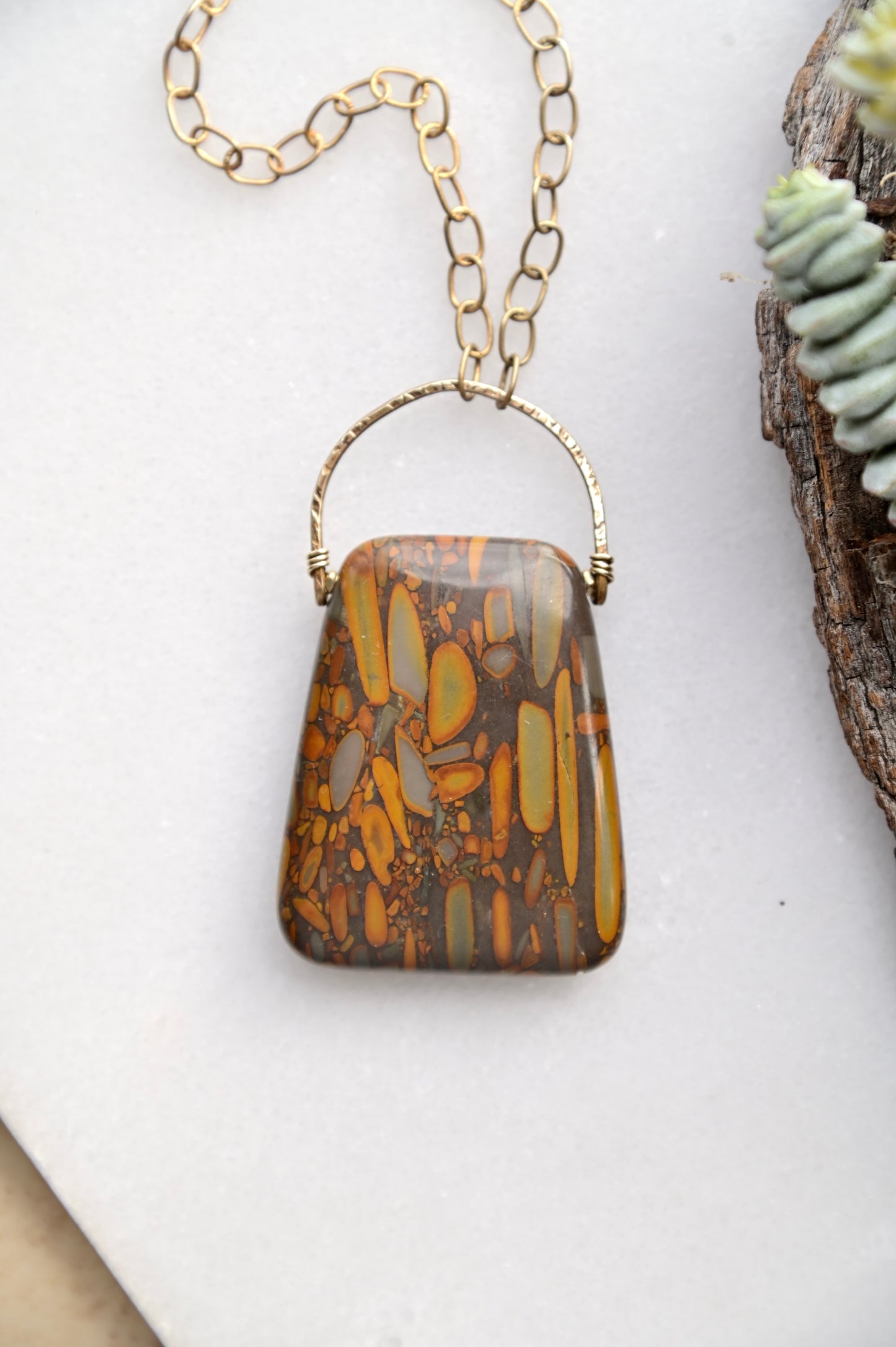 Hammered Hoops: Boulder Opal + Brass Necklace