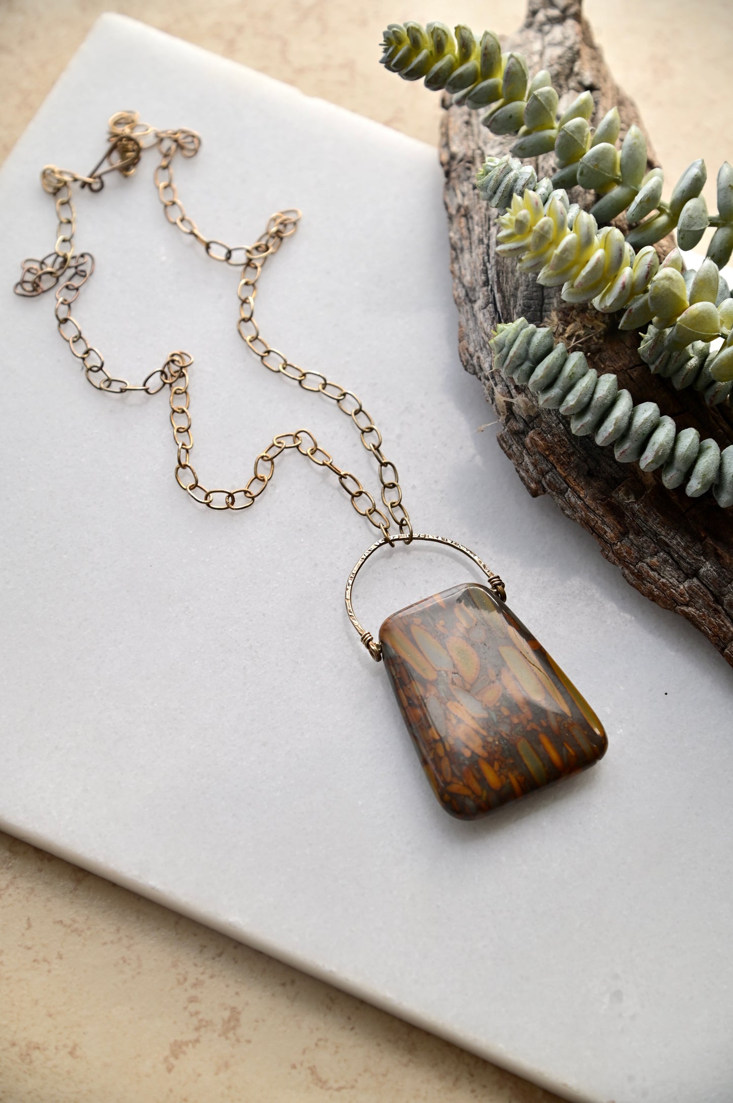 Hammered Hoops: Boulder Opal + Brass Necklace