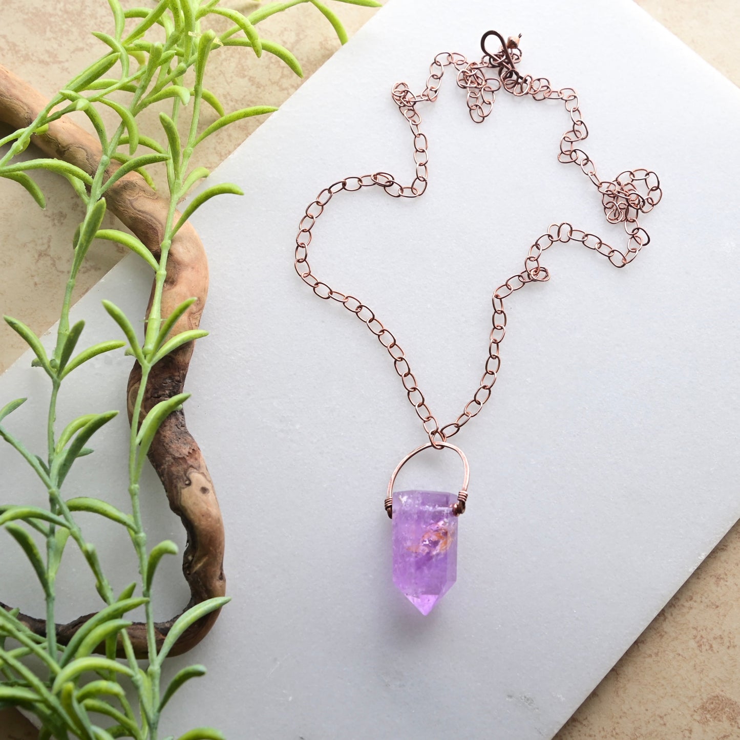Hammered Hoops: Amethyst + Copper Necklace
