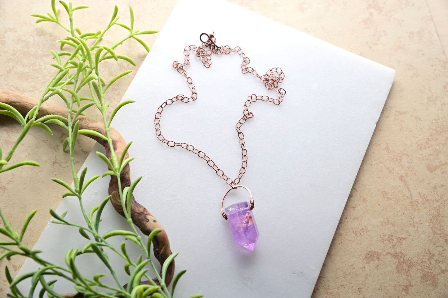 Hammered Hoops: Amethyst + Copper Necklace