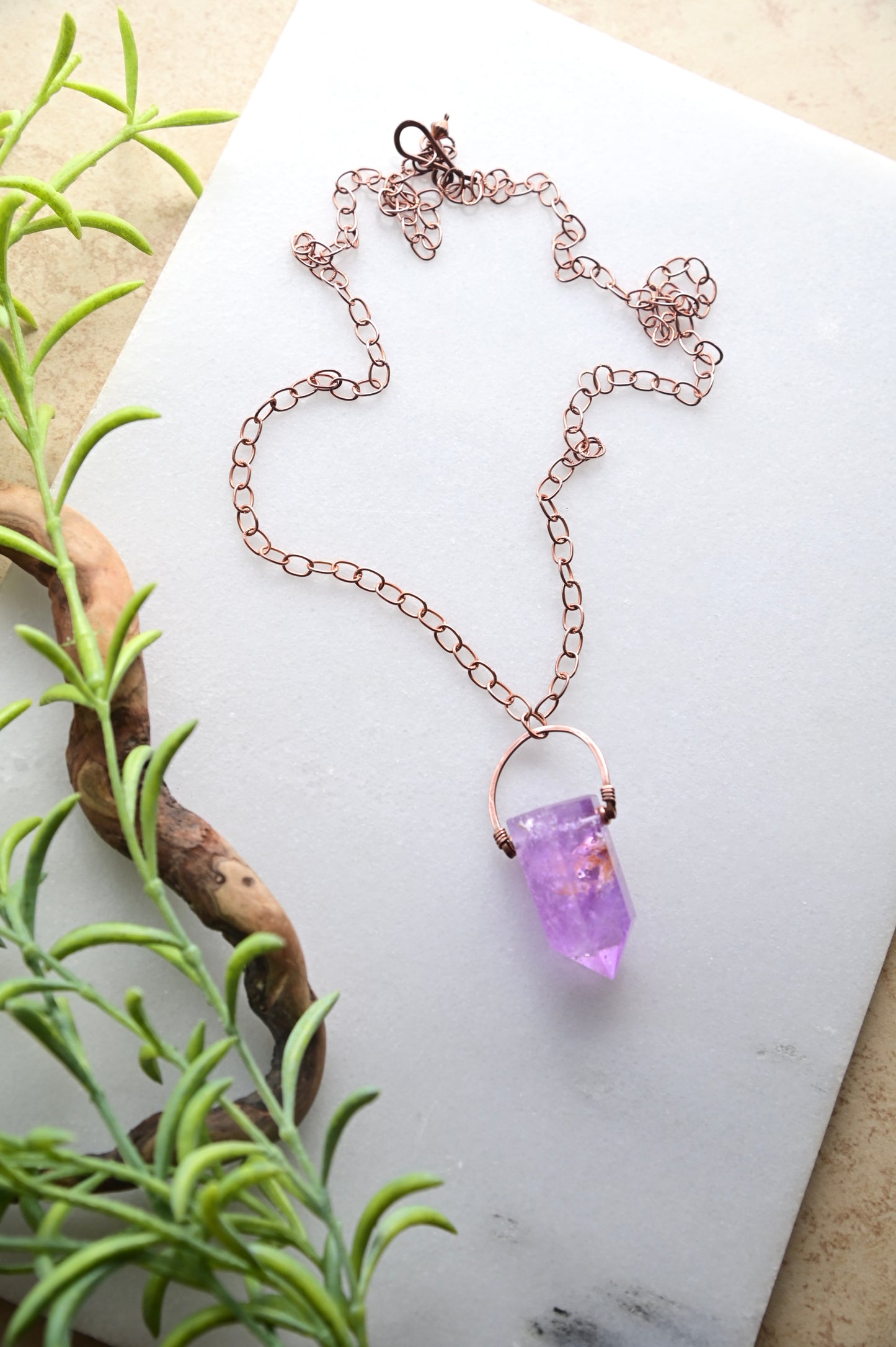 Hammered Hoops: Amethyst + Copper Necklace