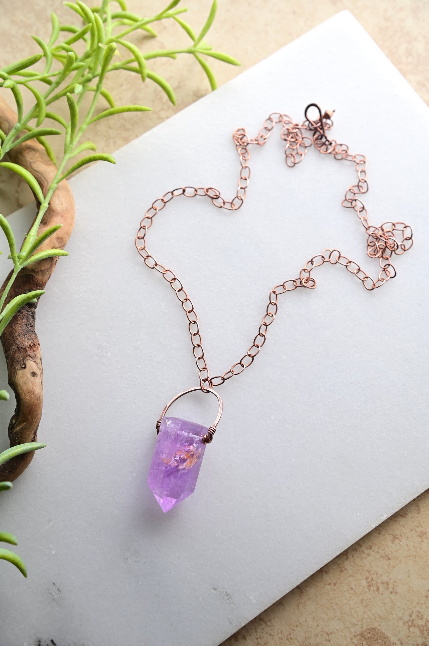 Hammered Hoops: Amethyst + Copper Necklace