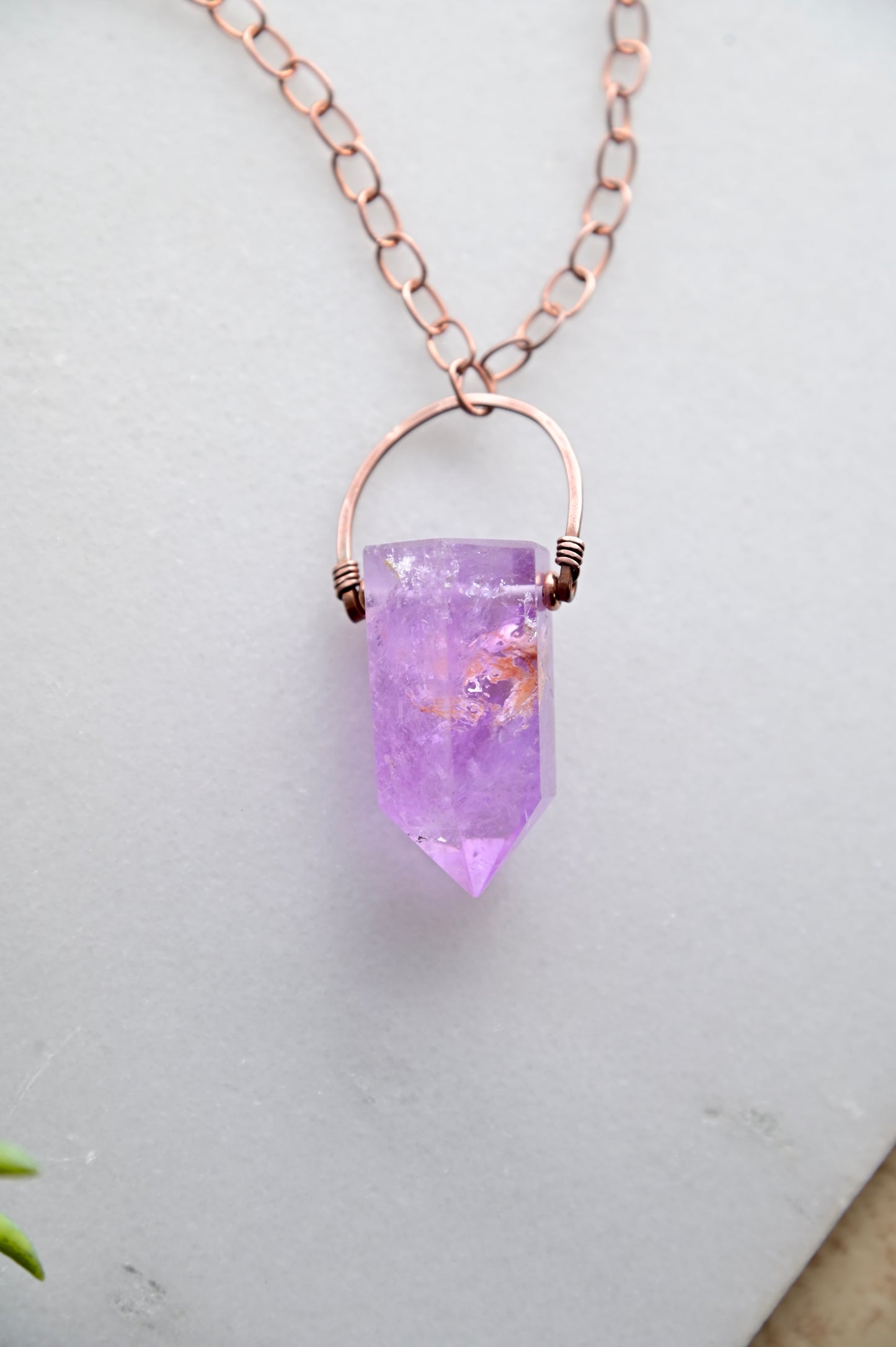 Hammered Hoops: Amethyst + Copper Necklace