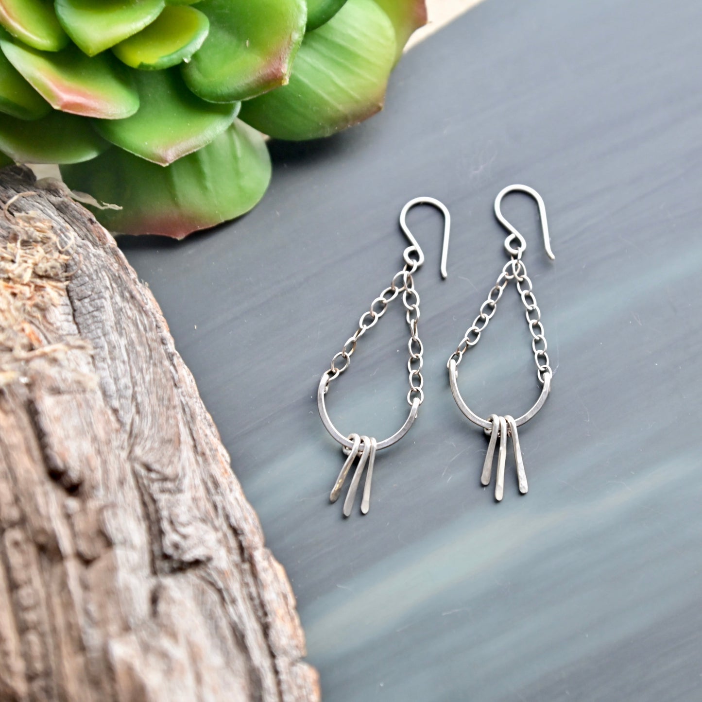 Hammered Hoops: Silver + Gold Fringe Hoop Earrings