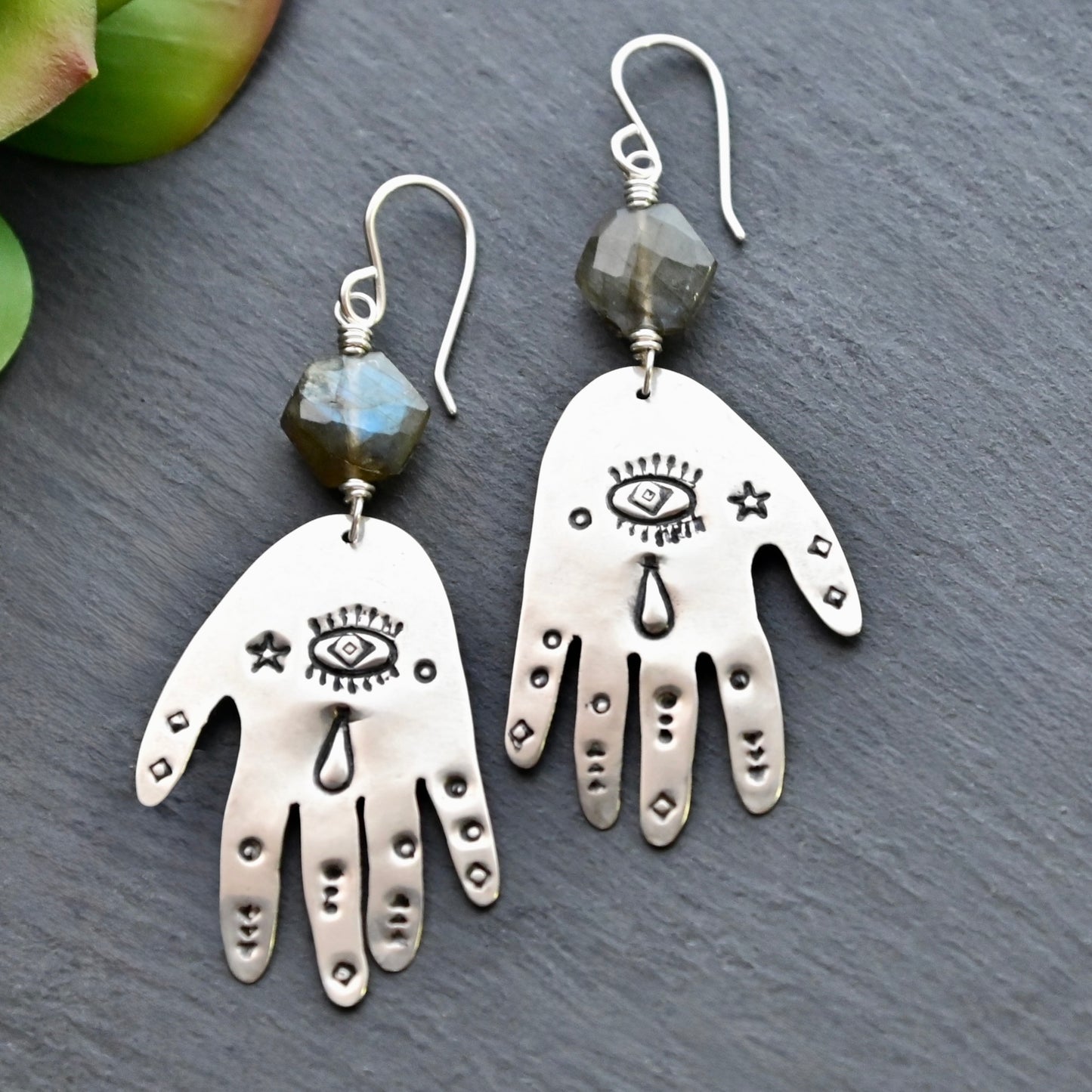 Silver Elements: Labradorite + Silver Hand Earrings