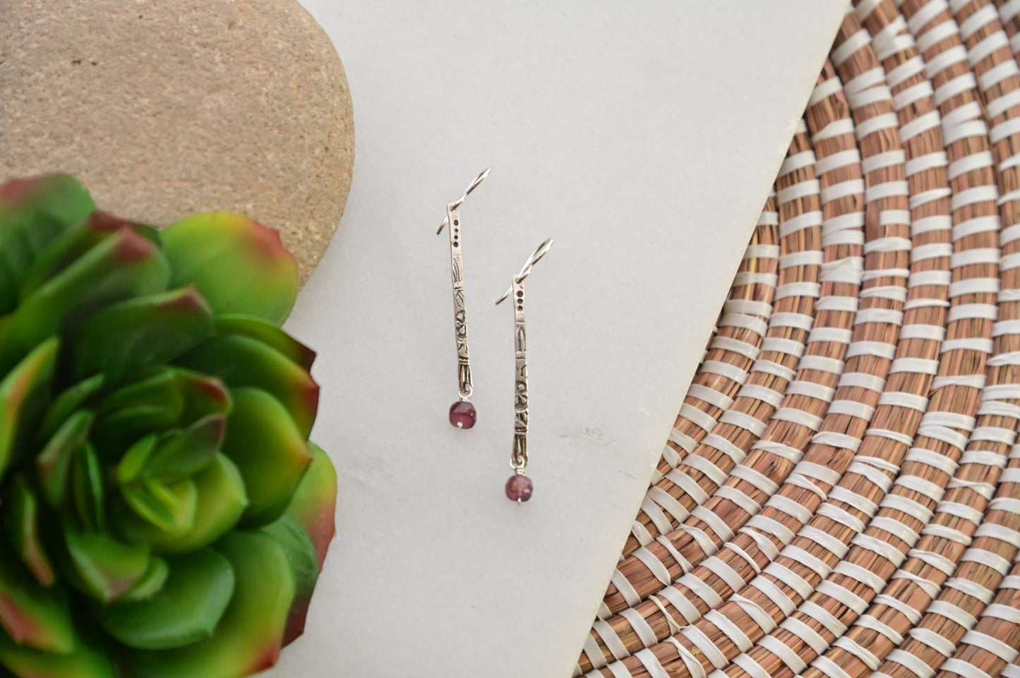 Sticks & Stones: Pink Tourmaline + Silver Earrings