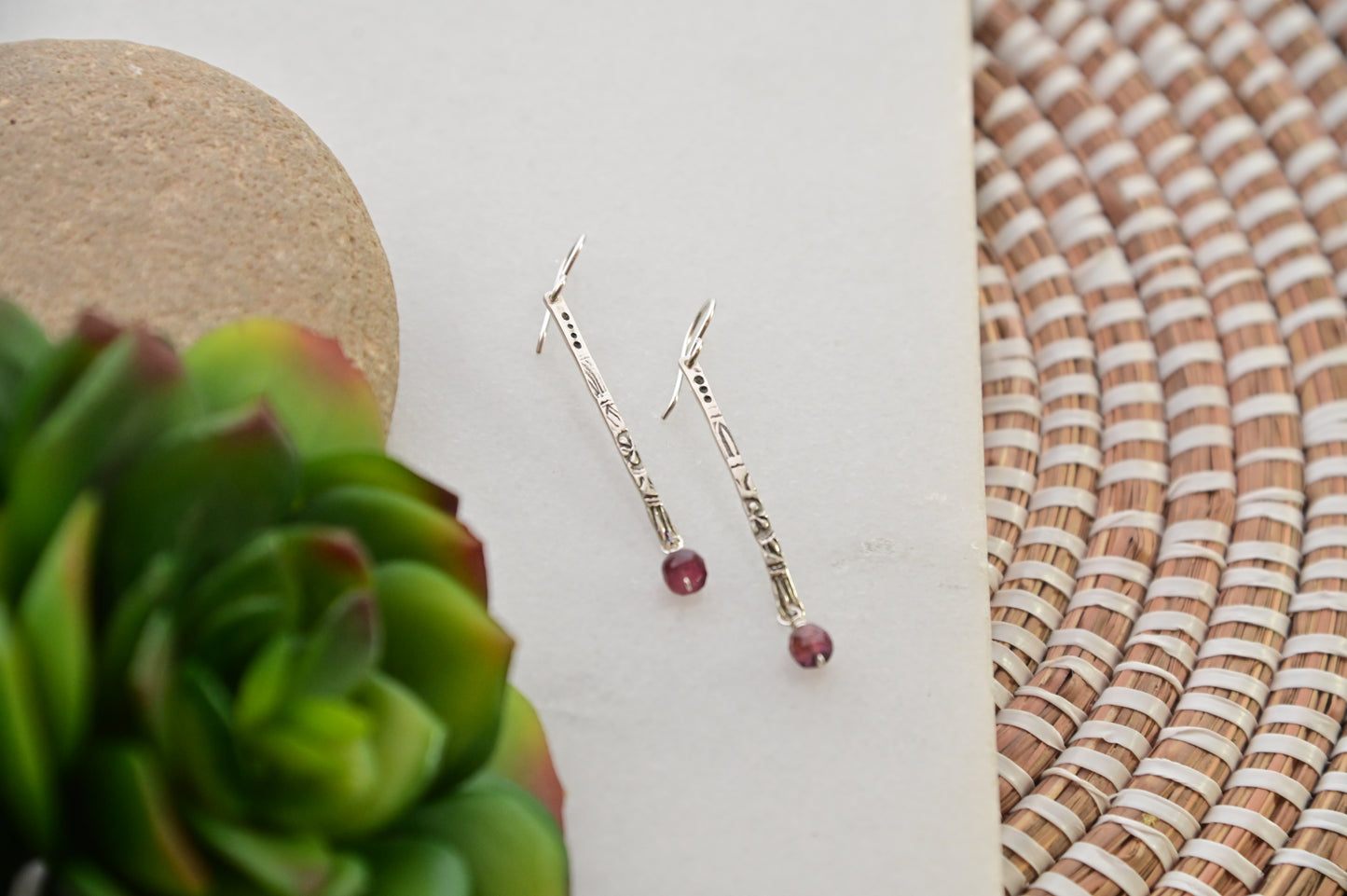 Sticks & Stones: Pink Tourmaline + Silver Earrings