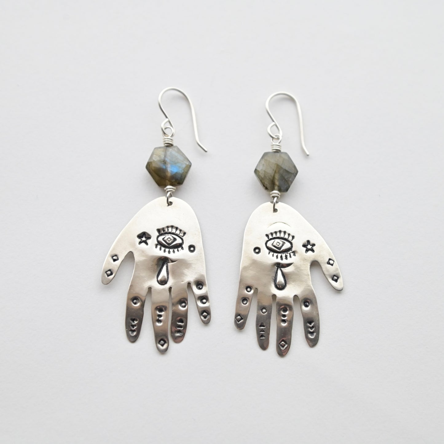 Silver Elements: Labradorite + Silver Hand Earrings