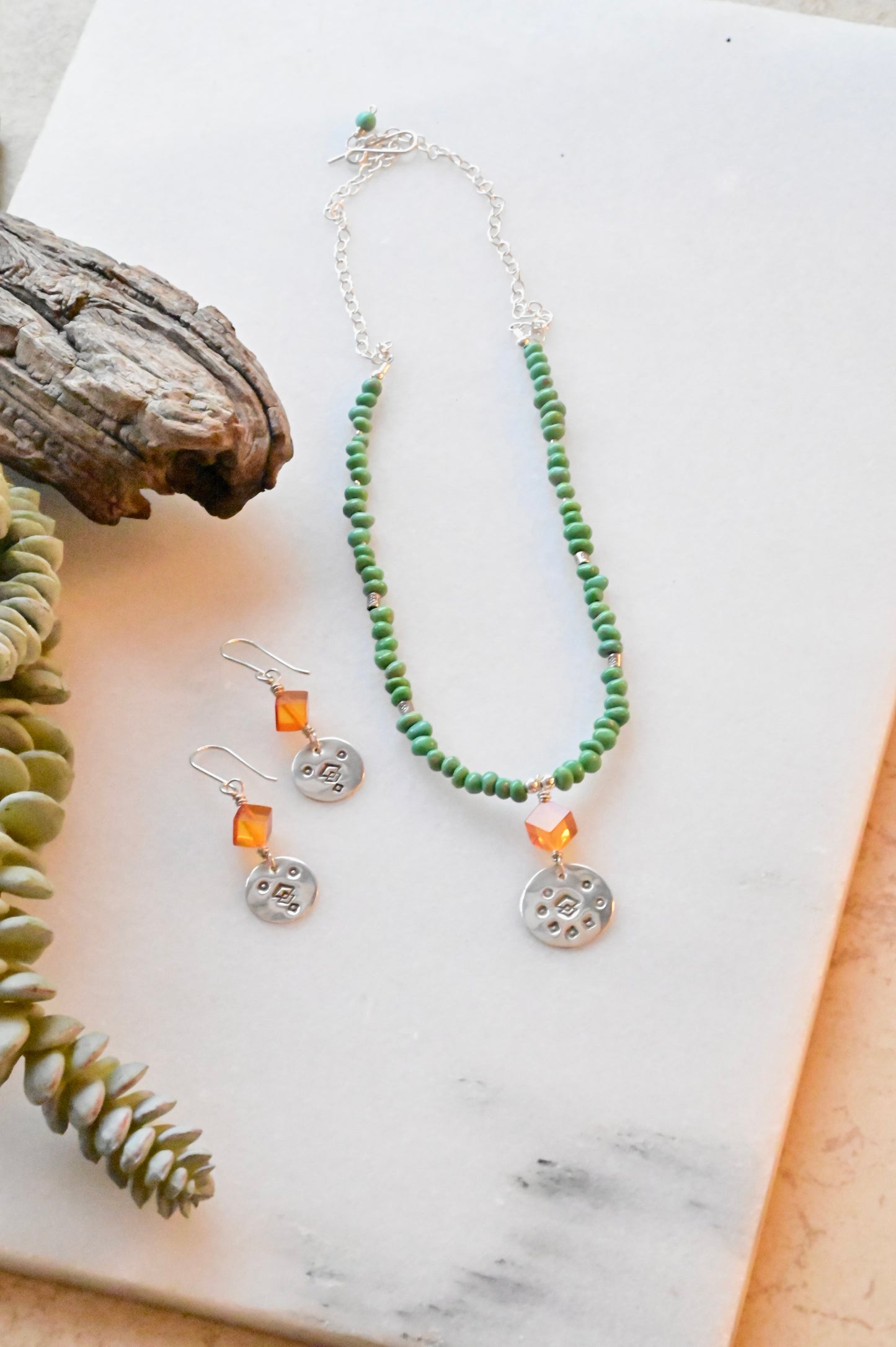 Silver Elements: Turquoise + Amber Necklace & Earrings