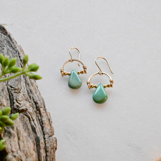Hammered Hoops: Turquoise + Gold Earrings