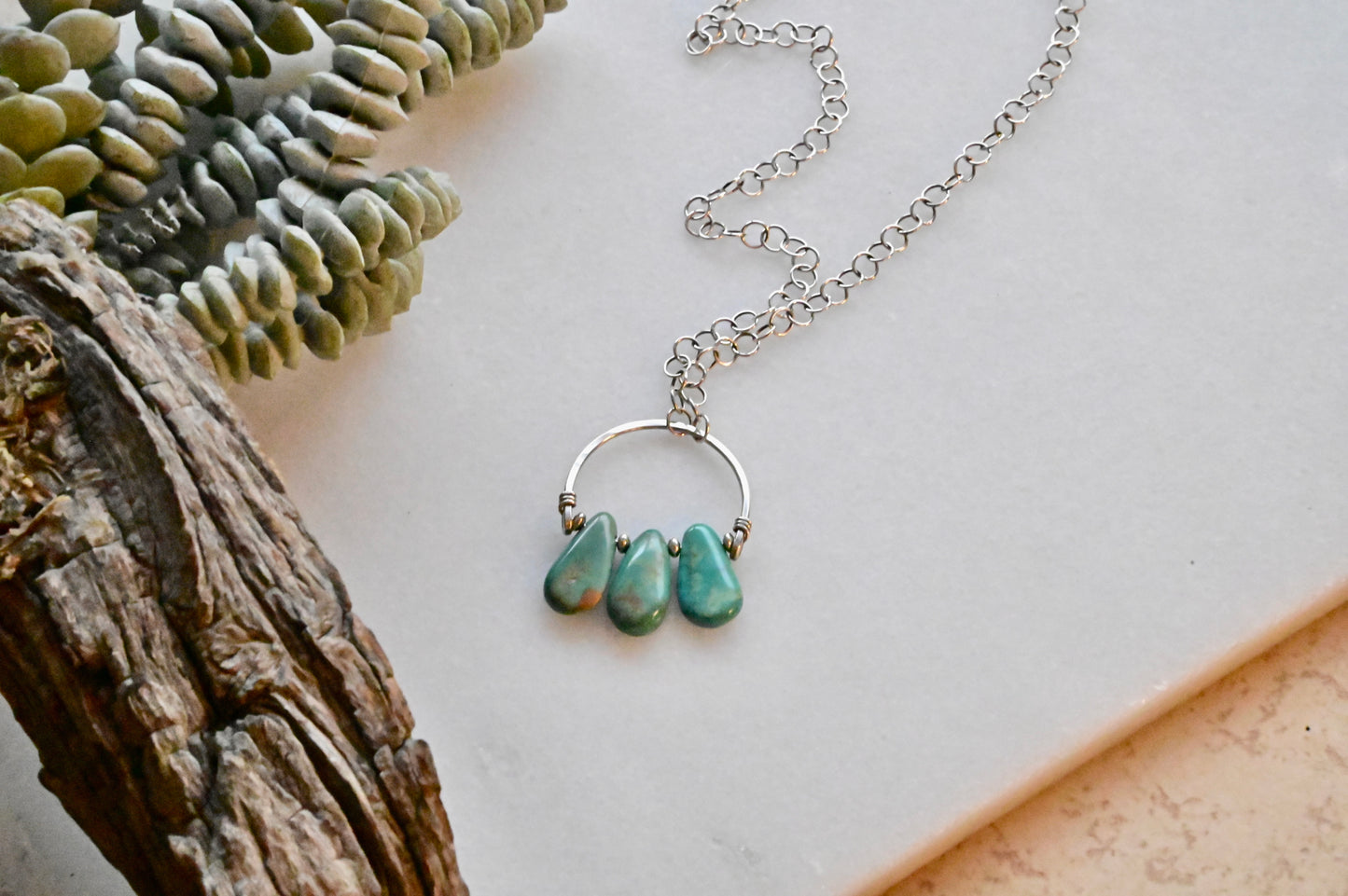 Hammered Hoops: Turquoise + Silver Necklace