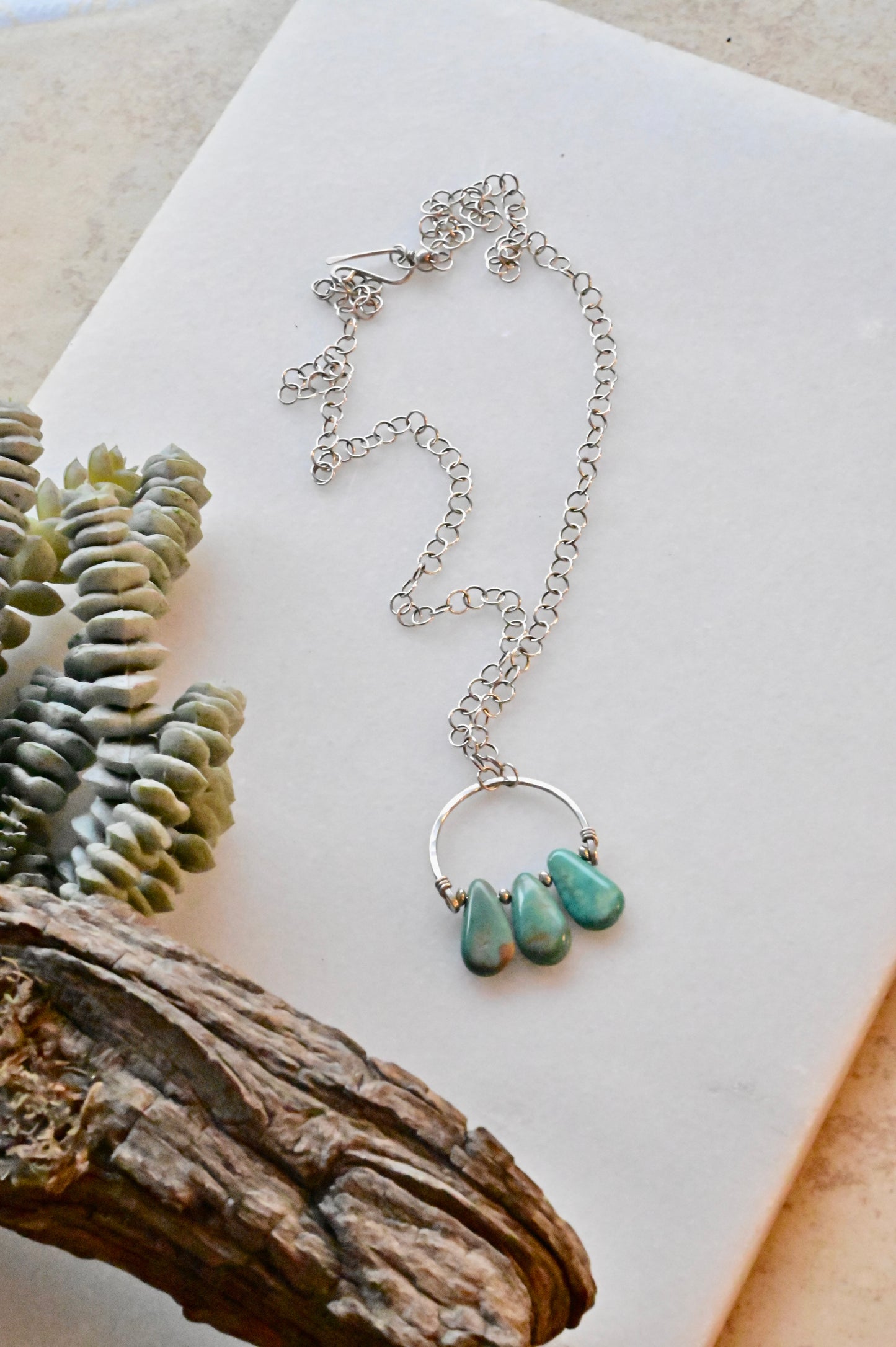 Hammered Hoops: Turquoise + Silver Necklace