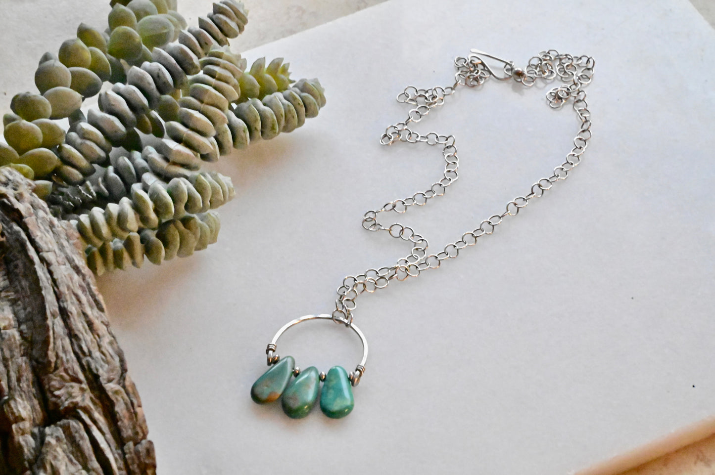 Hammered Hoops: Turquoise + Silver Necklace