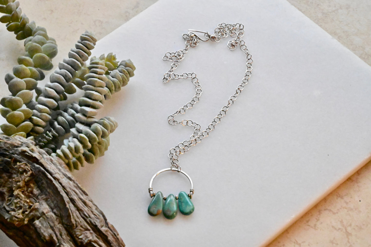 Hammered Hoops: Turquoise + Silver Necklace