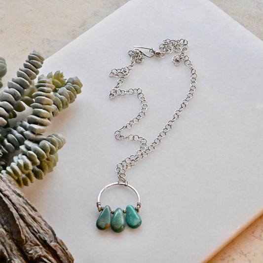 Hammered Hoops: Turquoise + Silver Necklace