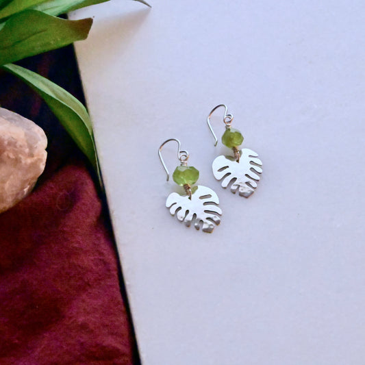 Silver Elements: Peridot Monstera Earrings