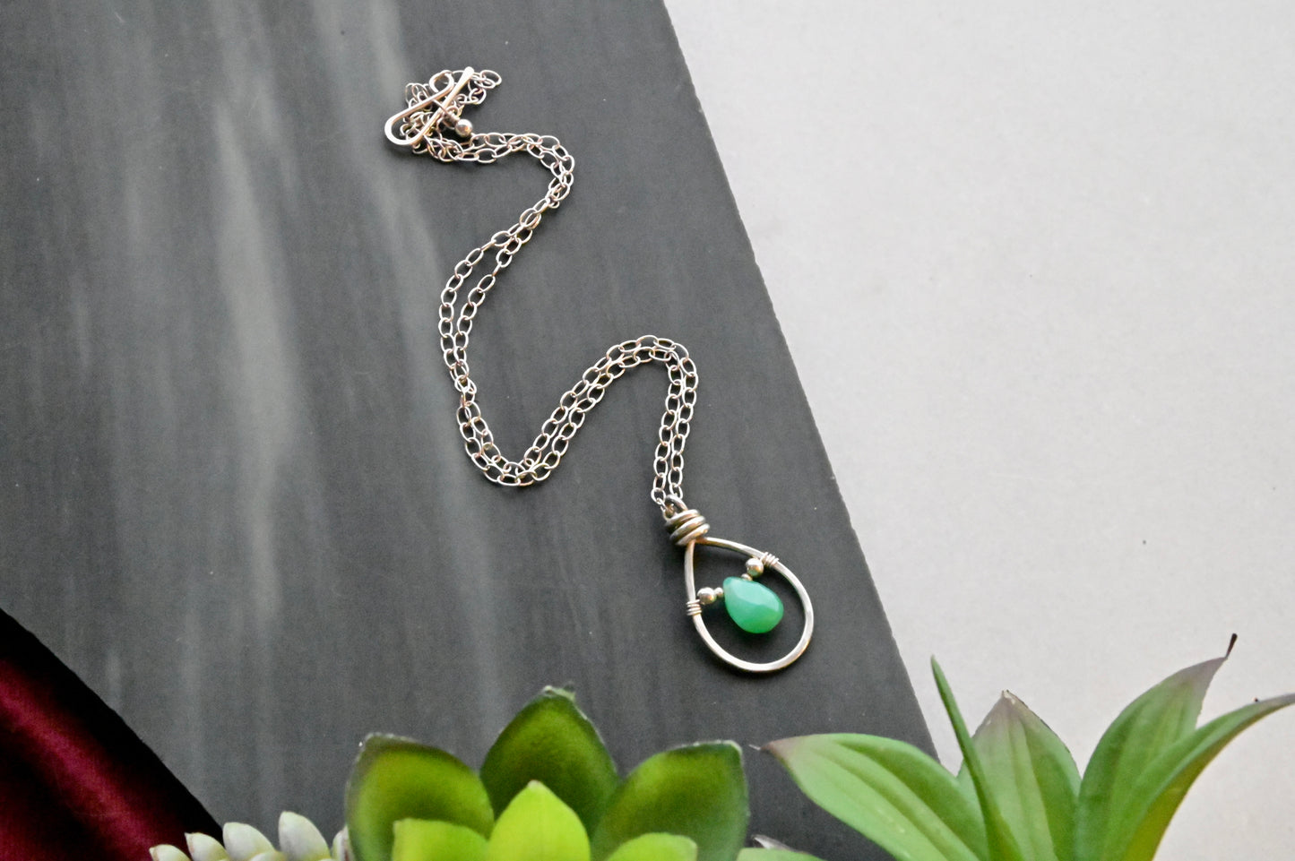 Hammered Hoops: Chrysoprase + Silver Necklace