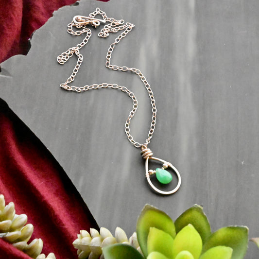 Hammered Hoops: Chrysoprase + Silver Necklace